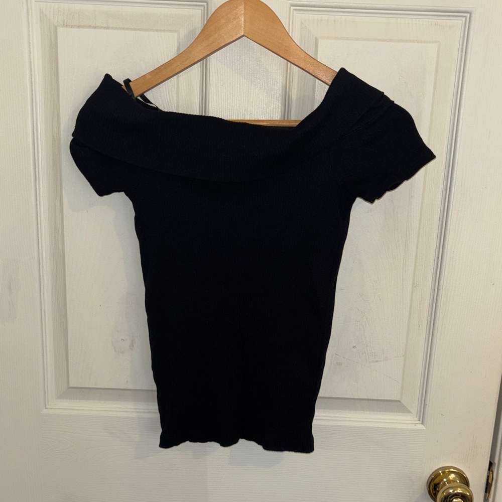 LOFT Black Ribbed Off The Shoulder Top